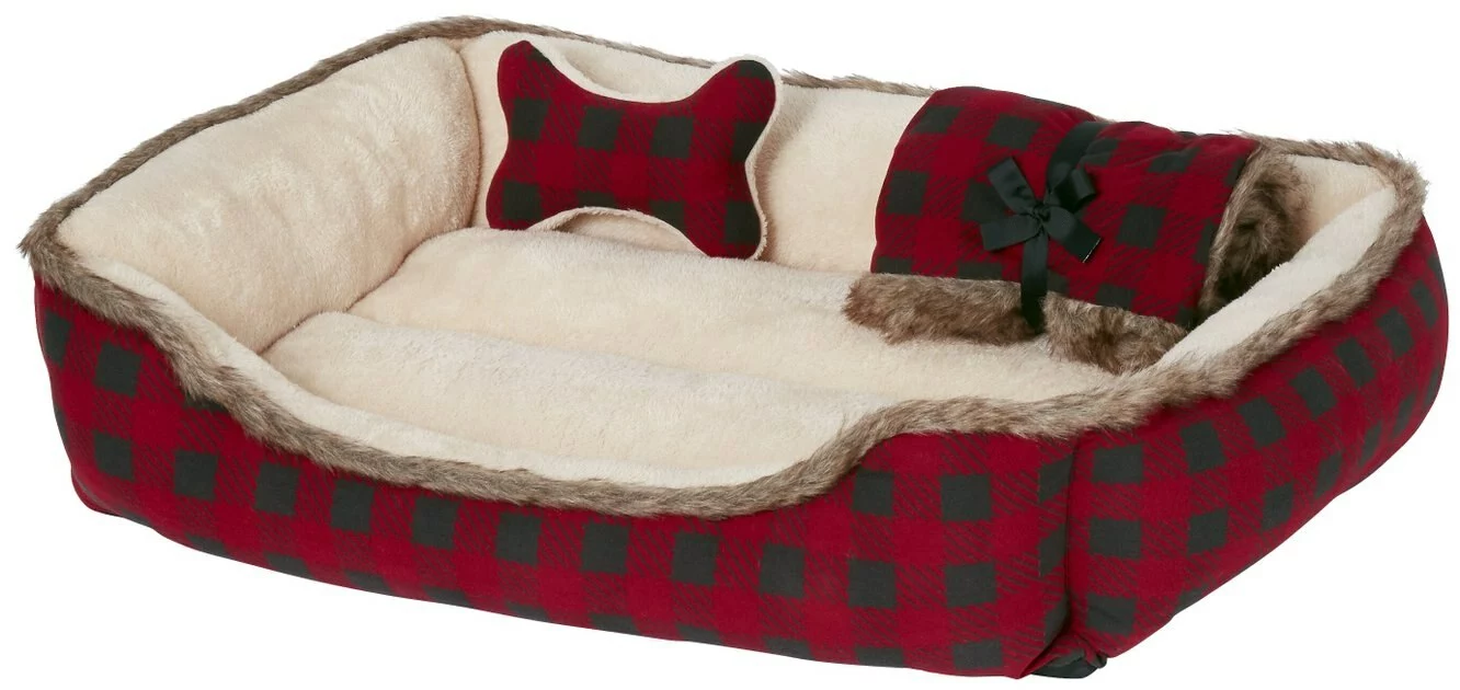 Frisco Buffalo Check Cuddler Pet Bed & Gift Set 4 Frisco Buffalo Check Cuddler Pet Bed & Gift Set - Image 2