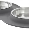 Frisco Double Stainless Steel Dog & Cat Bowl with Silicone Mat, Light Gray, 1.75 Cups -Pet Food Gear Shop 215986 MAIN. SY630 V1591020063