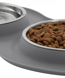 Frisco Double Stainless Steel Dog & Cat Bowl with Silicone Mat, Light Gray, 1.75 Cups -Pet Food Gear Shop 215986 PT2. SY630 V1591020064