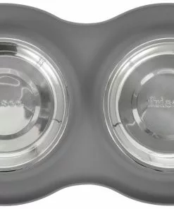 Frisco Double Stainless Steel Dog & Cat Bowl with Silicone Mat, Light Gray, 1.75 Cups -Pet Food Gear Shop 215986 PT3. SY630 V1591020066
