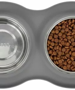 Frisco Double Stainless Steel Dog & Cat Bowl with Silicone Mat, Light Gray, 1.75 Cups -Pet Food Gear Shop 215986 PT4. SY630 V1591020068
