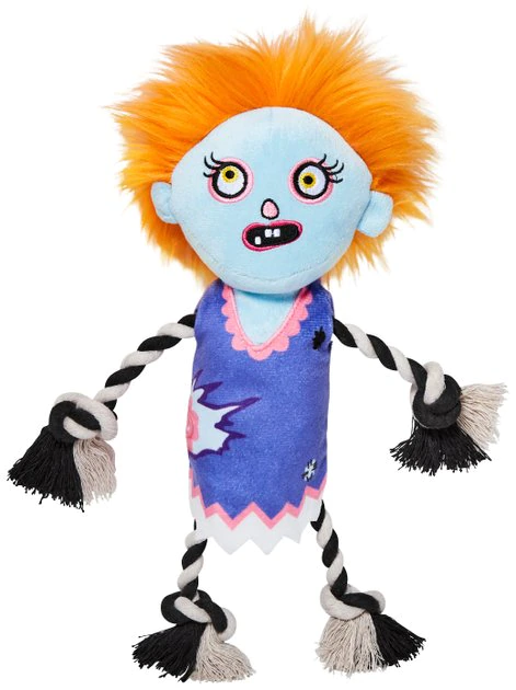 Frisco Zombie Girl Plush with Rope Squeaky Dog Toy 3 Frisco Zombie Girl Plush with Rope Squeaky Dog Toy