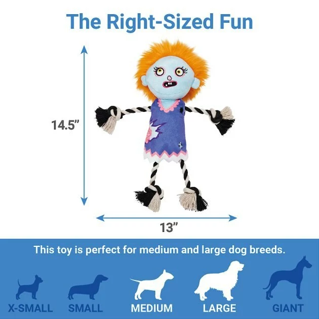 Frisco Zombie Girl Plush with Rope Squeaky Dog Toy 4 Frisco Zombie Girl Plush with Rope Squeaky Dog Toy - Image 2