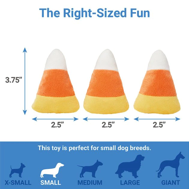 Frisco Halloween Candy Corn Plush Squeaky Dog Toy, 3 count 4 Frisco Halloween Candy Corn Plush Squeaky Dog Toy, 3 count - Image 2