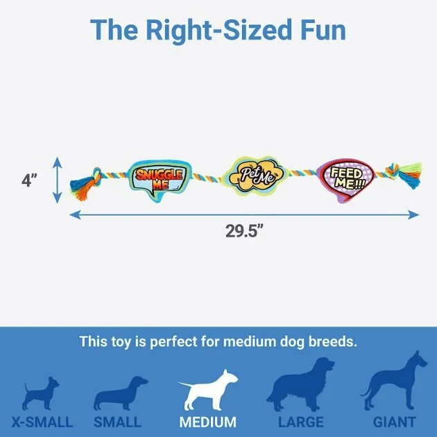 Frisco Retro Plush with Rope Squeaky Comic Book Bubble Dog Toy 4 Frisco Retro Plush with Rope Squeaky Comic Book Bubble Dog Toy - Image 2