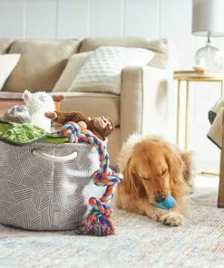 Frisco Round Collapsible Pet Toy Storage Bin, Gray Basket Weave -Pet Food Gear Shop 250585 PT3. SY630 V1615572111