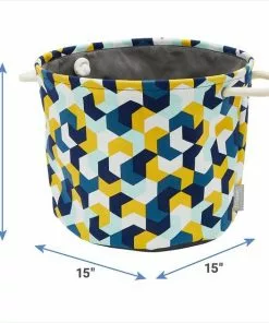 Frisco Round Collapsible Pet Toy Storage Bin, Yellow Geometric -Pet Food Gear Shop 250587 PT2. SY630 V1613774811