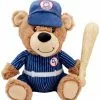 Frisco Baseball Bear Plush Squeaky Dog Toy, Blue
