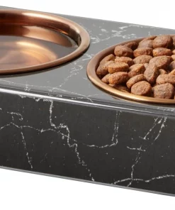 Frisco Copper Stainless Steel Double Dog & Cat Bowls with Black Marble Stand, 0.75 Cups -Pet Food Gear Shop 253058 PT3. SY630 V1616593931
