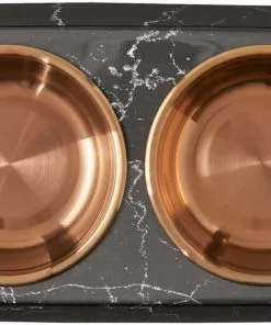 Frisco Copper Stainless Steel Double Dog & Cat Bowls with Black Marble Stand, 0.75 Cups -Pet Food Gear Shop 253058 PT4. SY630 V1616595761