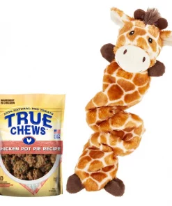 Frisco||True Chews Frisco Bungee Plush Squeaking Giraffe Dog Toy & True Chews Premium Chicken Pot Pie Recipe Dog Treats, 12-oz bag