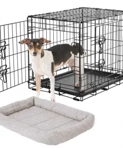 Frisco Fold & Carry Double Door Collapsible Wire Dog Crate & Frisco Gray Basket Weave Dog Crate Mat