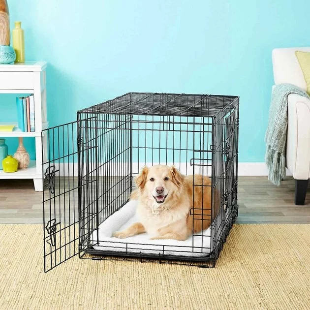 Frisco Fold & Carry Double Door Collapsible Wire Dog Crate, 36 inch & Frisco Gray Basket Weave Dog Crate Mat, 36-in 5 Frisco Fold & Carry Double Door Collapsible Wire Dog Crate, 36 inch & Frisco Gray Basket Weave Dog Crate Mat, 36-in - Image 3