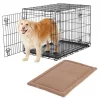 Frisco Heavy Duty Fold & Carry Double Door Collapsible Wire Dog Crate & Frisco Micro Terry Dog Crate Mat, Taupe