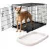 Frisco Heavy Duty Fold & Carry Single Door Collapsible Wire Dog Crate & Frisco Quilted Dog Crate Mat, Ivory