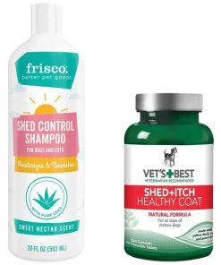 Frisco||Vet's Best Frisco Shed Control Shampoo for Dogs & Cats, 20-oz bottle & Vet's Best Healthy Coat Shed & Itch Relief Dog Supplement