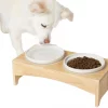 Frisco Ceramic Dog & Cat Double Diner with Elevated Wood Stand, 1.87 Cups