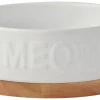 Frisco Round Meow Non-skid Ceramic Cat Bowl with Wood Base, 1.25 cups -Pet Food Gear Shop 256078 MAIN. SY630 V1615299727