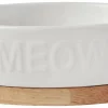 Frisco Oval Meow Non-skid Ceramic Cat Bowl with Wood Base, 1 Cup -Pet Food Gear Shop 256080 MAIN. SY630 V1615300007