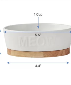 Frisco Oval Meow Non-skid Ceramic Cat Bowl with Wood Base, 1 Cup -Pet Food Gear Shop 256080 PT1. SY630 V1616074139