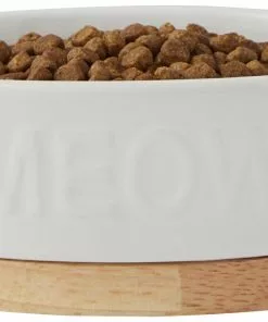 Frisco Oval Meow Non-skid Ceramic Cat Bowl with Wood Base, 1 Cup -Pet Food Gear Shop 256080 PT3. SY630 V1615312053