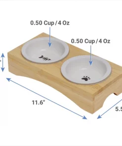 Frisco Double Elevated Cat Bowl with Wood Stand, 0.62 Cup -Pet Food Gear Shop 256082 PT1. SY630 V1616697347
