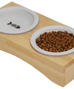 Frisco Double Elevated Cat Bowl with Wood Stand, 0.62 Cup -Pet Food Gear Shop 256082 PT3. SY630 V1615312021