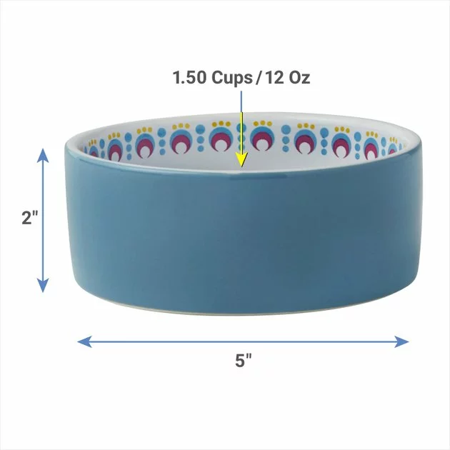 Frisco Kaleidoscope Pattern Non-skid Ceramic Cat Dish, Blue, 1.62 Cups 4 Frisco Kaleidoscope Pattern Non-skid Ceramic Cat Dish, Blue, 1.62 Cups - Image 2