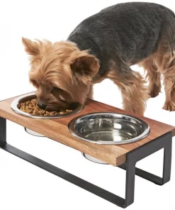 Frisco Wooden Bars Dog & Cat Double Bowl Diner