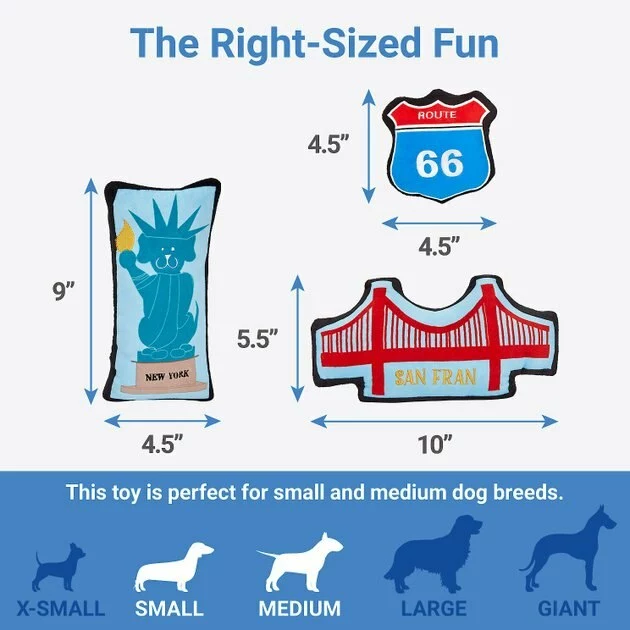 Frisco Road Trip Sightseeing Plush Squeaky Dog Toy, 3 count 4 Frisco Road Trip Sightseeing Plush Squeaky Dog Toy, 3 count - Image 2