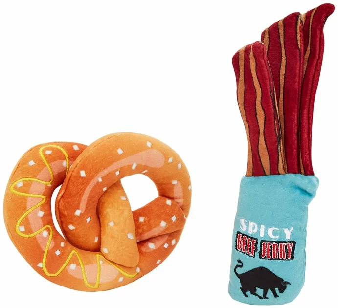 Frisco Road Trip Jerky & Pretzel Plush Squeaky Dog Toy, 2 count 3 Frisco Road Trip Jerky & Pretzel Plush Squeaky Dog Toy, 2 count