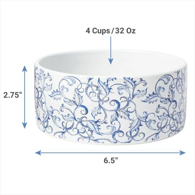 Frisco Blue Garden Non-skid Ceramic Dog Bowl 4 Frisco Blue Garden Non-skid Ceramic Dog Bowl - Image 2