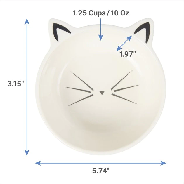 Frisco Cat Face Non-skid Ceramic Dog Bowl, White, 1.25 Cups 4 Frisco Cat Face Non-skid Ceramic Dog Bowl, White, 1.25 Cups - Image 2