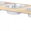 Frisco Dark Wooden Triple Elevated Stainless Steel Dog & Cat Bowl