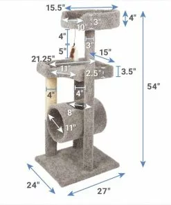 Frisco 54-in Real Carpet Cat Tree with Tunnel and Square Perches, Gray 7 Frisco 54-in Real Carpet Cat Tree with Tunnel and Square Perches, Gray -Pet Food Gear Shop 282767 PT1. SY630 V1628879687
