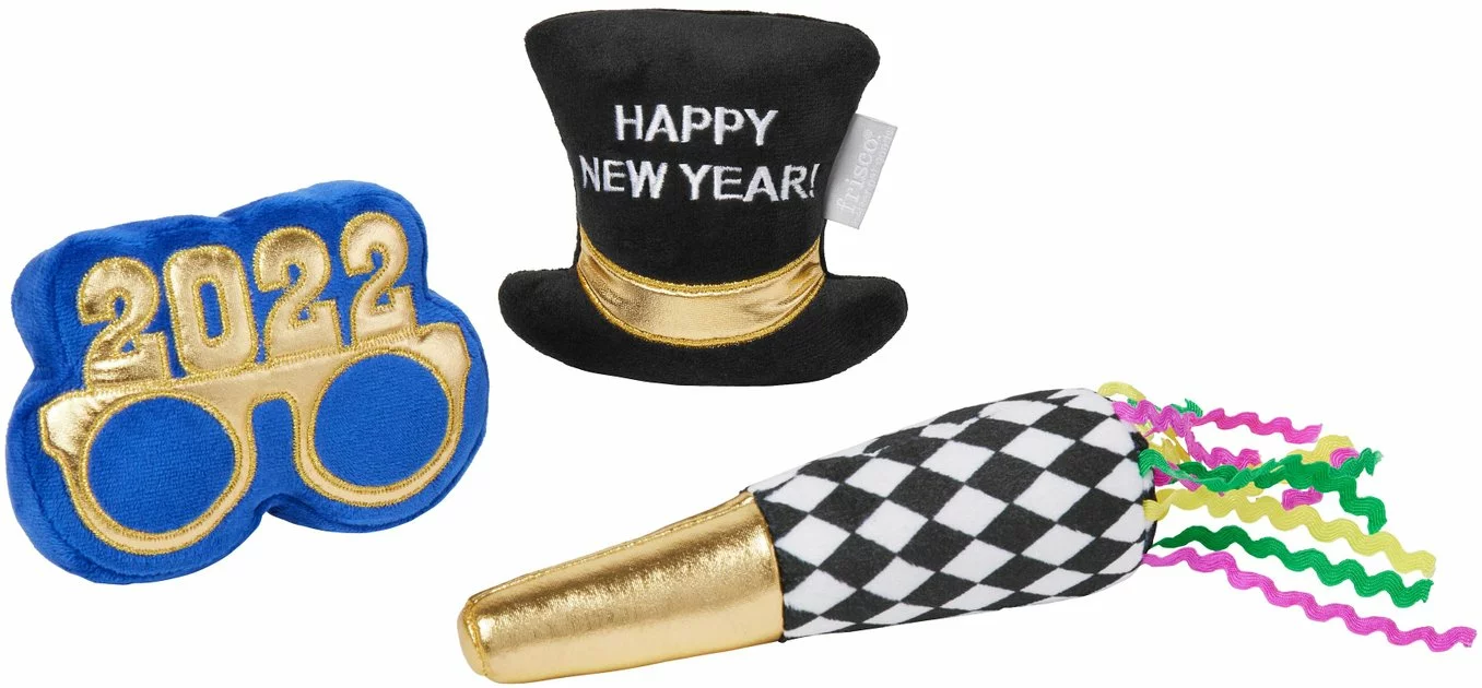 Frisco New Year's Eve Party Essentials Plush Squeaky Dog Toy 3 Frisco New Year's Eve Party Essentials Plush Squeaky Dog Toy