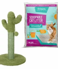Frisco Cactus Scratching Post, 22-in + Multi-Cat Unscented Clumping Clay Cat Litter