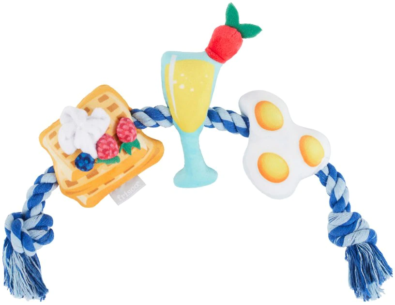 Frisco Brunch Breakfast Favorites Plush with Rope Squeaky Dog Toy 3 Frisco Brunch Breakfast Favorites Plush with Rope Squeaky Dog Toy