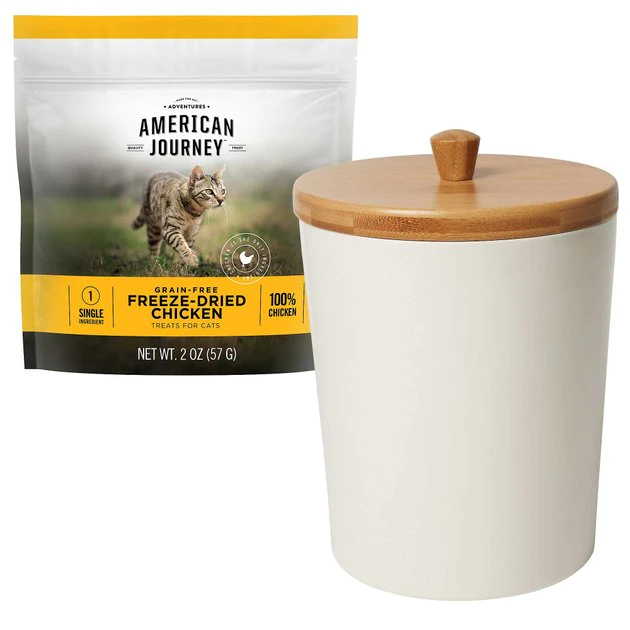 American Journey||Frisco American Journey 100% Chicken Freeze-Dried Grain-Free Cat Treats + Frisco Melamine Dog & Cat Treat Jar with Bamboo Lid, 8 Cups 3 American Journey||Frisco American Journey 100% Chicken Freeze-Dried Grain-Free Cat Treats + Frisco Melamine Dog & Cat Treat Jar with Bamboo Lid, 8 Cups