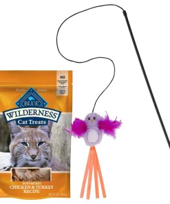 Blue Buffalo||Frisco Blue Buffalo Wilderness Chicken & Turkey Grain-Free Cat Treats, 2-oz bag + Frisco Bird Teaser with Feathers Cat Toy, Purple