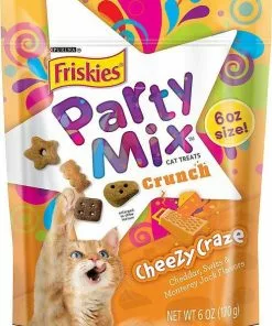 Friskies||Frisco Friskies Party Mix Crunch Cheezy Craze Cat Treats, 6-oz bag + Frisco Melamine Dog & Cat Treat Jar with Bamboo Lid, 8 Cups -Pet Food Gear Shop 298020 PT1. SY630 V1621267048