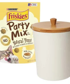 Friskies||Frisco Friskies Party Mix Natural Yums With Real Chicken Cat Treats, 6-oz bag + Frisco Melamine Dog & Cat Treat Jar with Bamboo Lid, 8 Cups