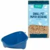 Frisco Corner Litter Box, Navy, Small + Small Animal Bedding, Natural