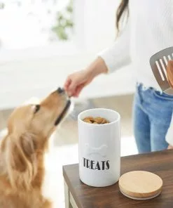 Frisco Ceramic Bowl with Wood Base, 2.5 Cups + Treat Jar, 4 Cups -Pet Food Gear Shop 302412 PT7. SY630 V1623052041