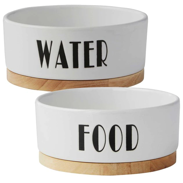 Frisco Ceramic Dog & Cat Water + Food Bowl with Wood Base 3 Frisco Ceramic Dog & Cat Water + Food Bowl with Wood Base