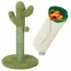 Frisco Cactus Cat Scratching Post, 22-in + Plush Squeaking Burrito Dog Toy