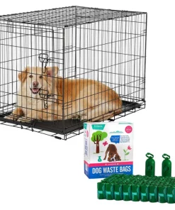 Frisco Fold & Carry Single Door Collapsible Wire Crate & Mat Kit + Refill Dog Poop Bags + 2 Dispensers, Scented, 900 count