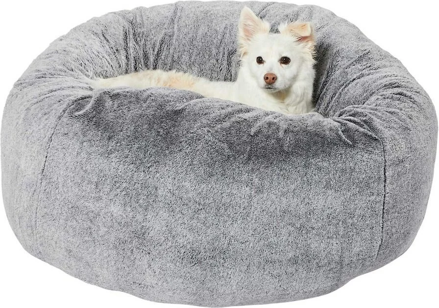 Frisco Plush Pouf Pillow Bed, Large + Marble Print Stainless Steel Double Elevated Dog Bowl, 3 Cups, Gold Stand 4 Frisco Plush Pouf Pillow Bed, Large + Marble Print Stainless Steel Double Elevated Dog Bowl, 3 Cups, Gold Stand - Image 2