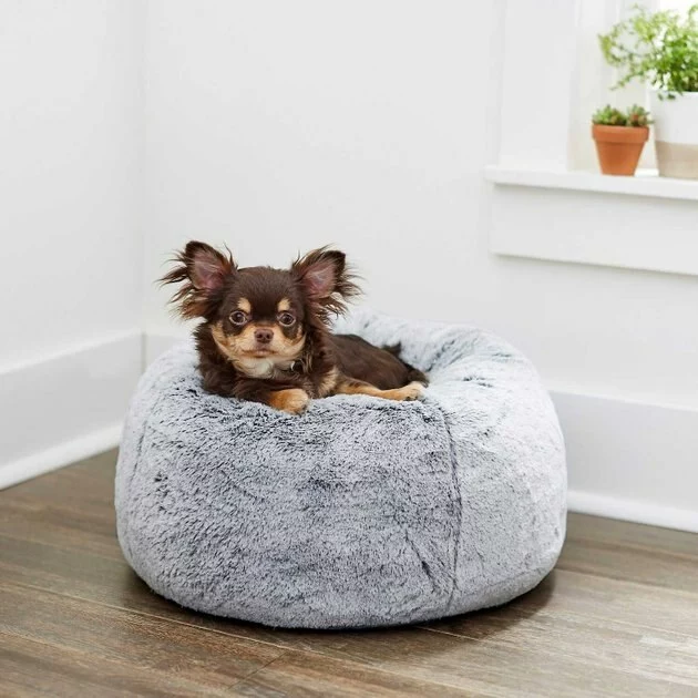 Frisco Plush Pouf Pillow Bed, Large + Marble Print Stainless Steel Double Elevated Dog Bowl, 3 Cups, Gold Stand 7 Frisco Plush Pouf Pillow Bed, Large + Marble Print Stainless Steel Double Elevated Dog Bowl, 3 Cups, Gold Stand - Image 5
