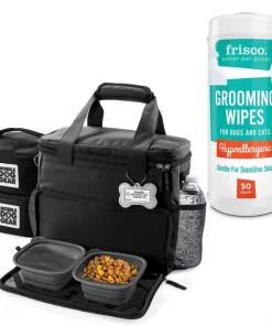 Mobile Dog Gear||Frisco Mobile Dog Gear Week Away Tote Travel Bag, Black, Medium/Large + Frisco Hypoallergenic Grooming Wipes with Aloe for Dogs & Cats, Unscented, 50 count